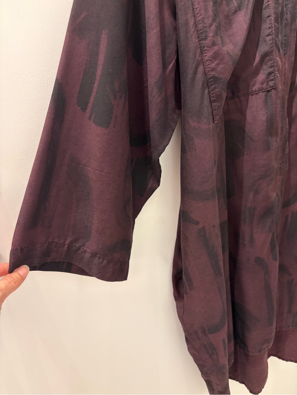 SOLD GRIZAS Bamboo Silk Shirt Dress Sz L | Oversized Pocket Tunic - Picture 3 of 7